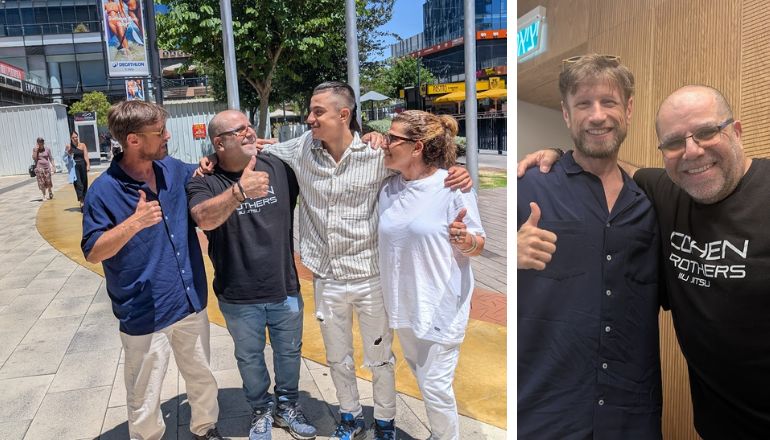 מימין: הדוד אבי והמאמן אלון. משמאל יחד עם האם רביטל בב.ס.ר סיטי