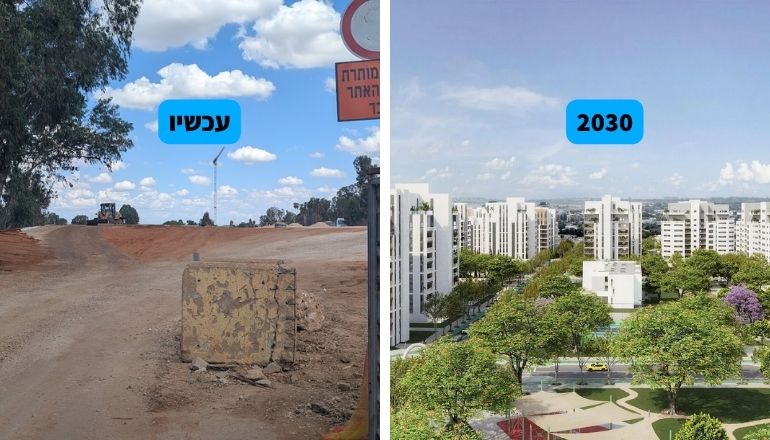הדמיה של קטע משכונת צמרת פתח תקווה והעבודות המתבצעות כיום בשטח